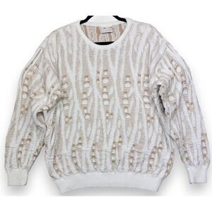 COOGI Australia 3D Knit Sweater Mens S Cream Tan White Textured Geometric Cotton